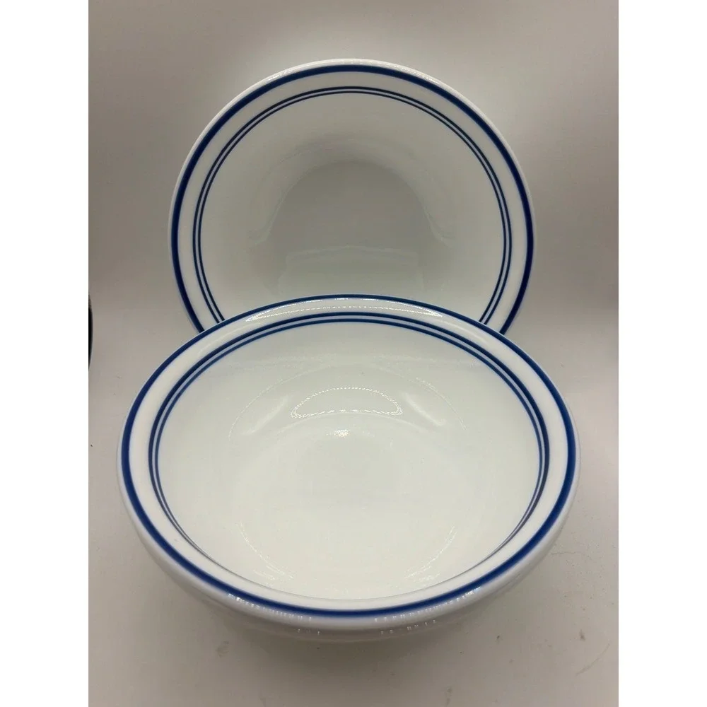 3 Corelle Vitrelle USA Classic Cafe Blue stripe 6.25
